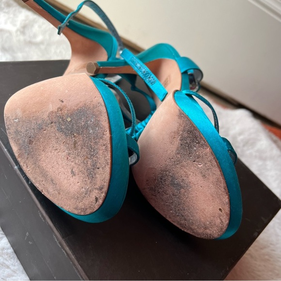 BEBE Jenny Turquoise Satin Bow Strap Heels - Picture 5 of 7